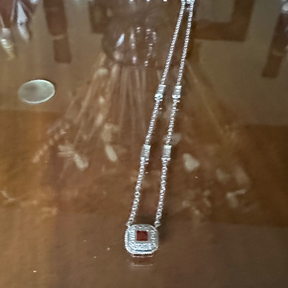 Elegant Silver and Red Pendant Necklace